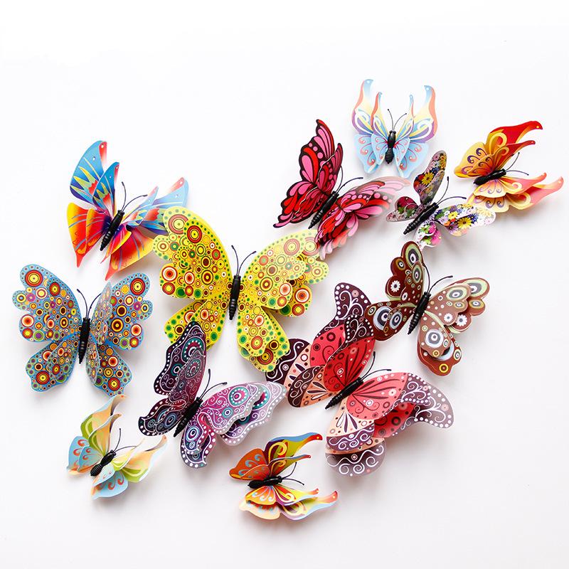 3D Colorful Double-Layer Butterfly Wall Sticker - Self-Adhesive Home Decor