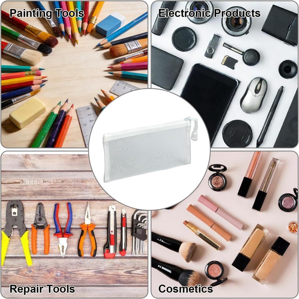 6/12 PCS See-Through Mesh Zipper Pouch Durable Nylon Mini Bag for Travel Makeup Cables Purse Organizer Insert for Toiletries