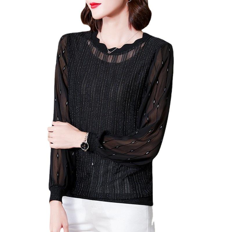 Women's Black Chiffon Slimming Top: Autumn 2023 Fashion, Plus Size, Belly-Covering, Innerwear for Moms