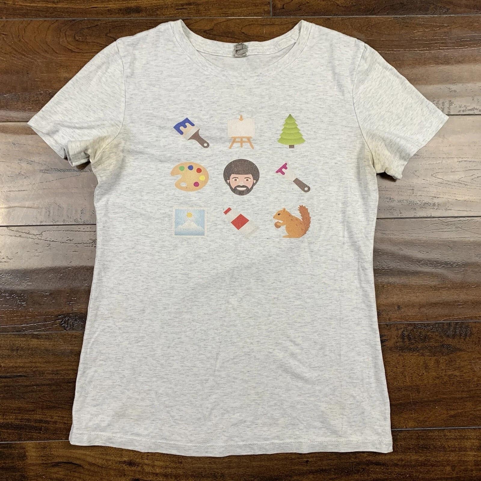 

Bob Ross Painting Cute Vintage Style T Shirt Womens Medium Gray Squirrel Art 2XL