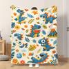 1pc Flannel Blanket Dinosaurs Playing with Flowers Lightweight Soft Comfortable And Warm Shawl/Nap Blanket/Sofa Blanket Suitable F