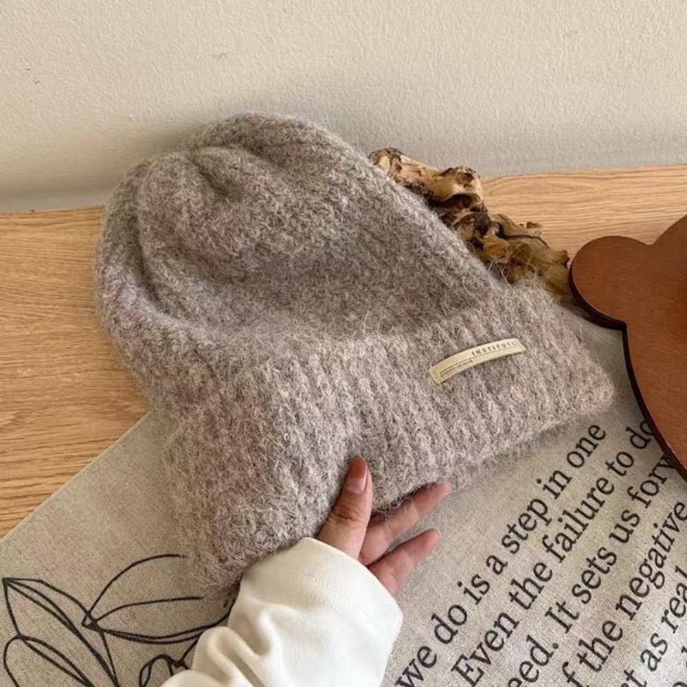 Strickmütze im koreanischen Stil, einfarbig, randlose Beanie-Mütze, Plüsch-Wollmütze, Winter, Herbst