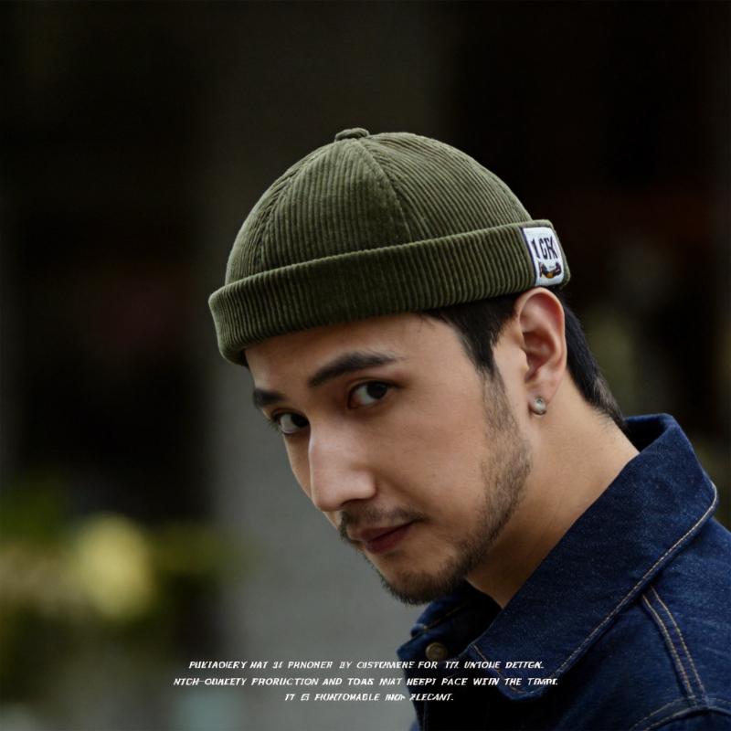 Japanese Retro Corduroy Melon Skin Hat, Men's and Women's Hip-hop Hooligan Hat, Street Trendsetters' Brimless Landlord Hat