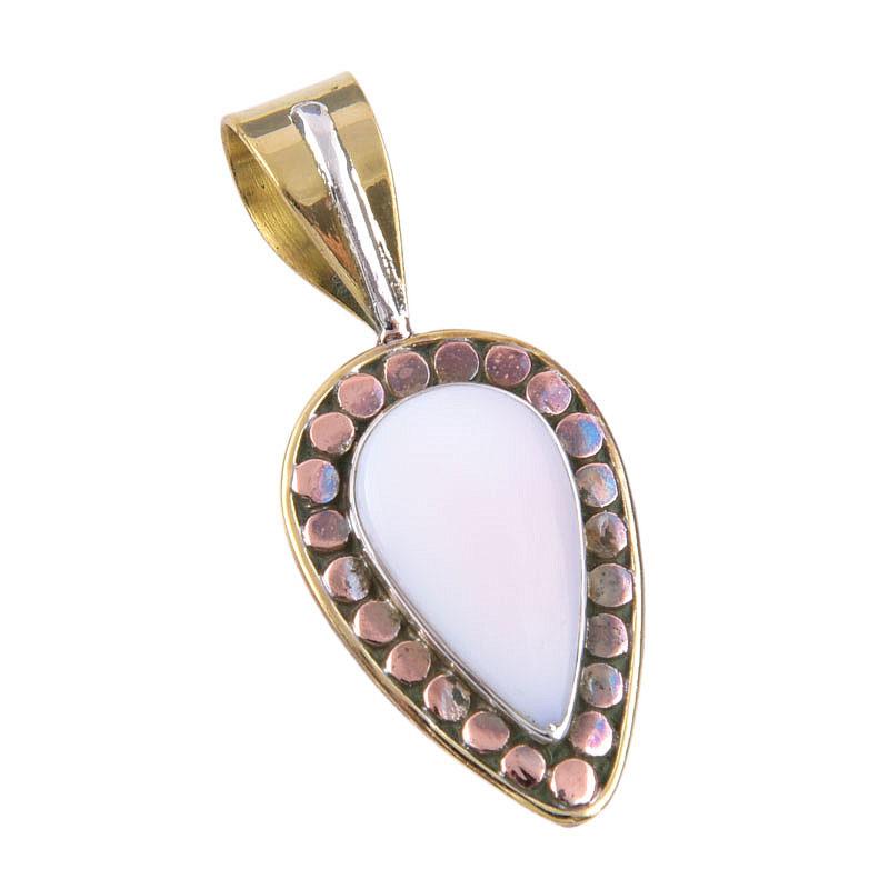 Natural Pink Opal Gemstone 925 Solid Sterling Silver Two Tone Pendant 1.50" I3p91