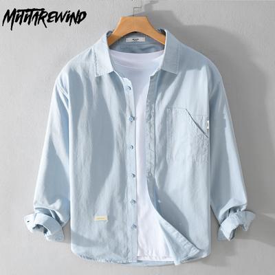 100% Baumwolle Langarm Herren Freizeithemd Frühling und Sommer Täglich Einfacher Stil Herren Oberteile Einfarbige Hemden mit Umlegekragen und Tasche