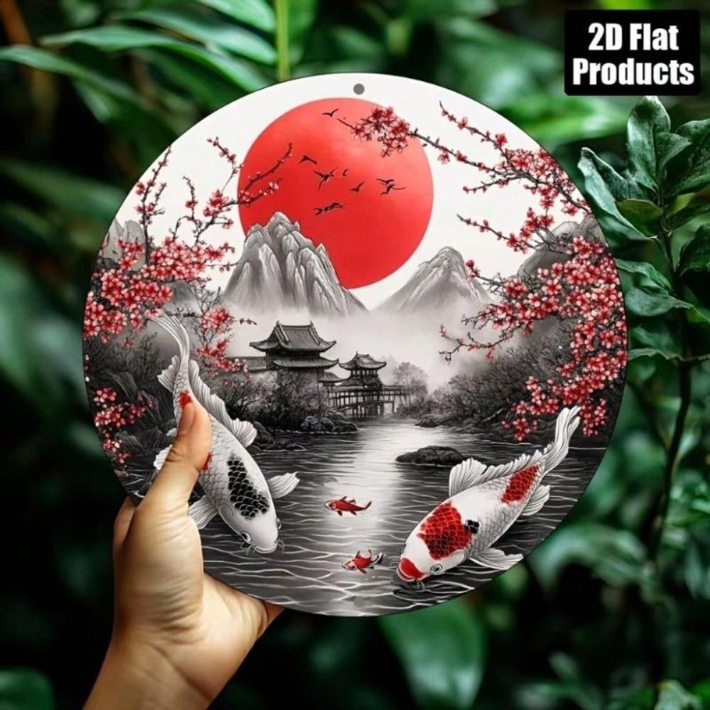 Metal Wall Art Koi Fish with Christmas Wreath Poster for Living Room