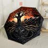 Heiliger Baum Mandala Automatischer Regenschirm Stabiler 8-Speichen-Schaft Robuste Konstruktion für Damen/Herren Modefans Geschenk für Festivals