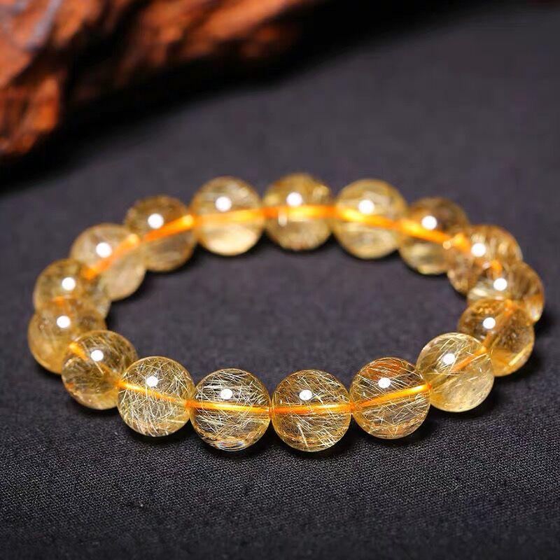 Brazilian Citrine Bracelet: Single Strand Yellow Crystal Beads for Men & Women Beads ~6mm