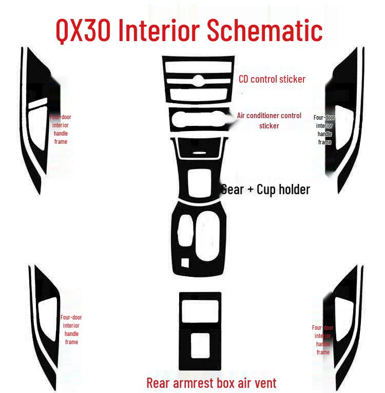 Infiniti QX30 Interior Carbon Fiber Center Console Handle Stickers