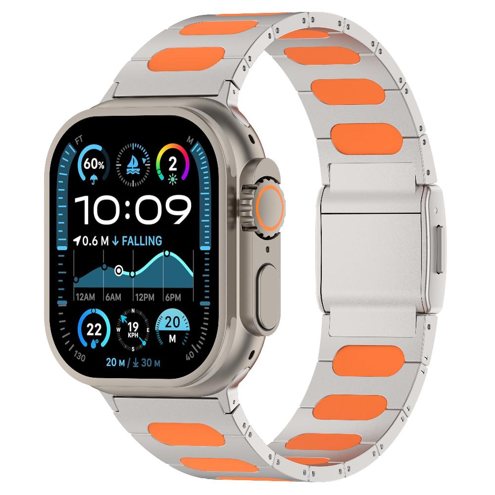Magnetyczny Pasek ze Stopu z Paskiem ze Skóry Silikonowej dla Apple Watch Seria 12 11 10 SE1 2 3 /Ultra4 3 2 1 38/41/42/46/49 mm