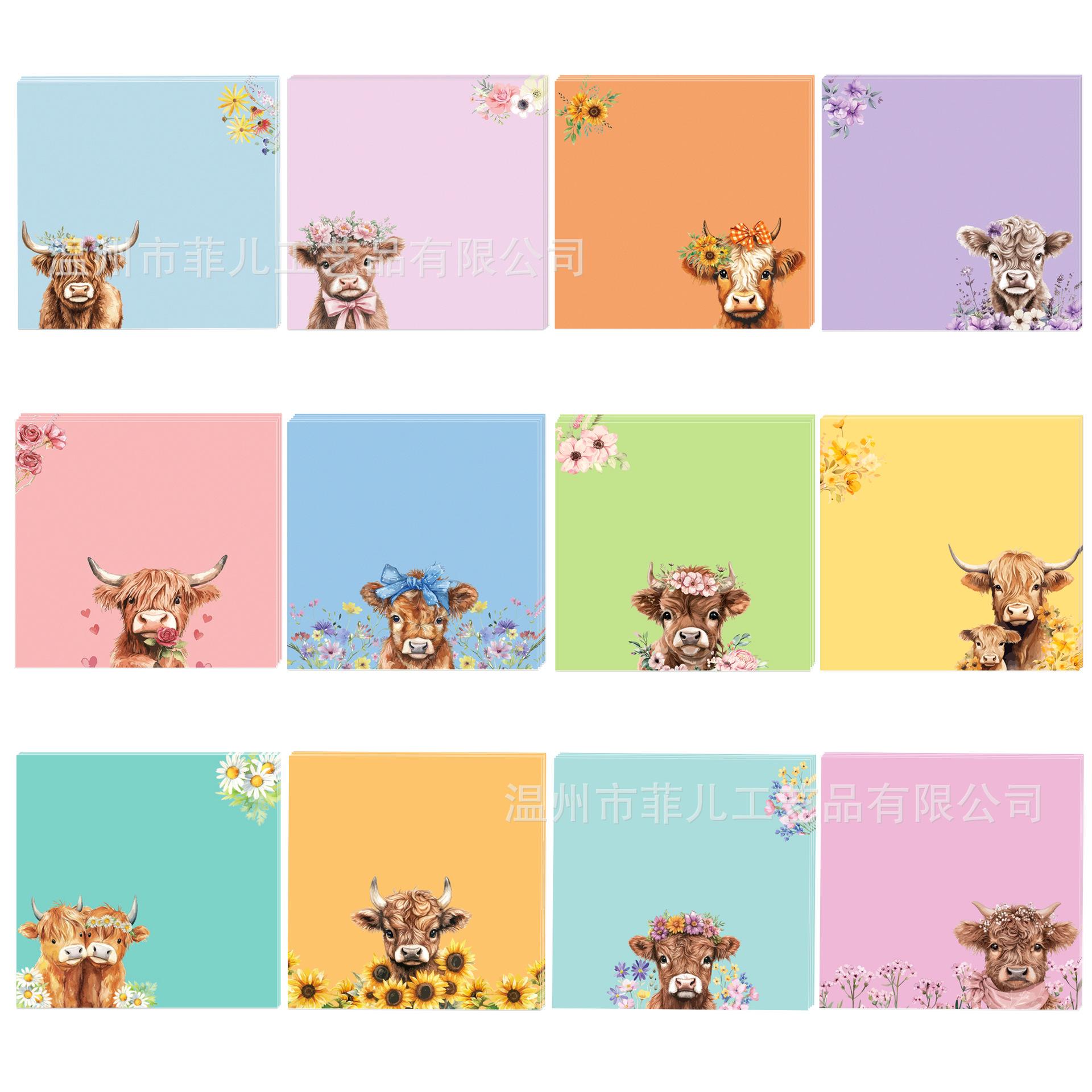 

12pcs Cute Cow Sticky Notes 3x3 Inch Self-Adhesive Memo Pads Kawaii Animal Notepad Office Desk Accessories