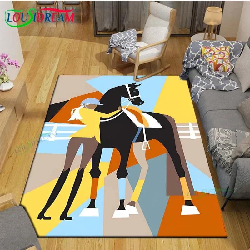 3D Realistic Horse Print Area Rug – Non-Slip Large Carpet for Living Room or Kids Bedroom – Artistic Home Decor Floor Mat