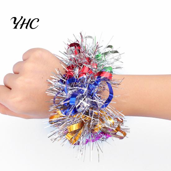 Long-lasting Tinsel Bracelet 1 Pair Colorful Elastic Band Adults Kids Universal Children's Day Rubber Kindergarten Dance Performance Prop Sports Meet