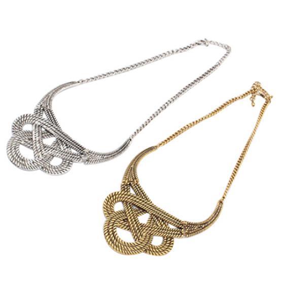 Women's Vintage Ethnic Hollow Knot Drop Pendant Statement Necklace Jewelry