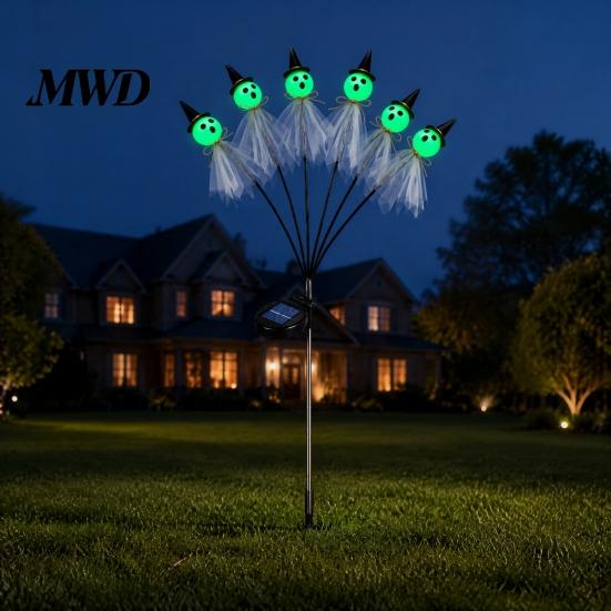 Spooky Lawn Path Lighting Halloween Swaying Ghost Outdoor Decorations, Solar Powered Stake Light, 6 LEDs Decorative Garden Stakes Pathway Lights,