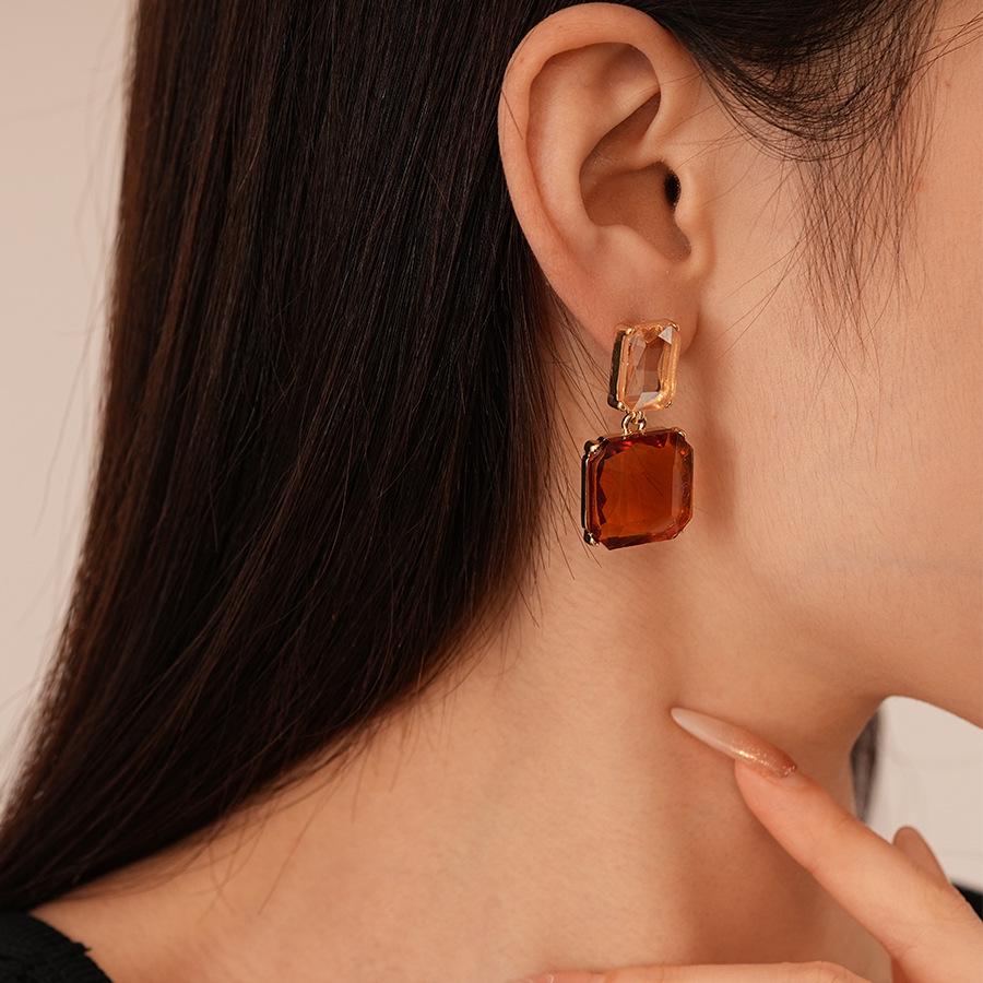 Retro Square Crystal Rhinestone Geometric Earrings