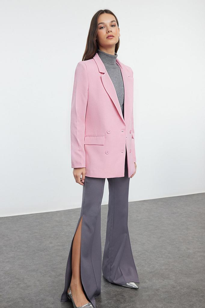 Women's Fashion Petrol Regular Lined Button Detailed Woven Blazer Jacket