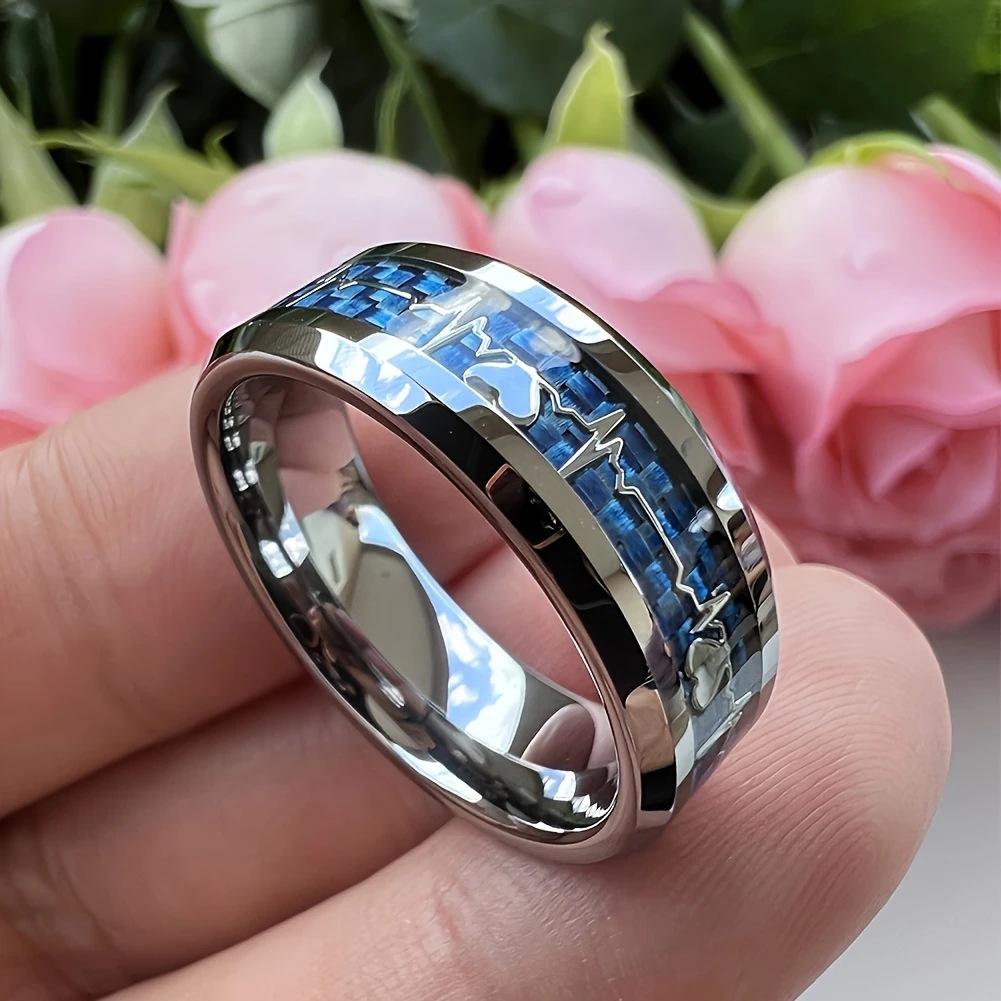 Vintage Carbon Fiber Heartbeat Couple Rings Fashionable Hand Jewelry For Lovers