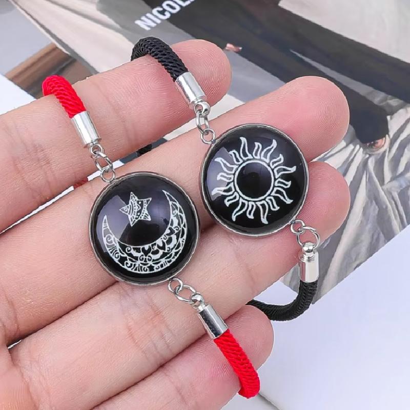 Handmade 2Pcs Luminous Sun and Moon Bracelet for Couples Friendship Women Men Woven Adjustable Stainless Steel Men Jewelry Gift