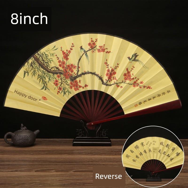 Ancient Style Hanfu Folding Bamboo Fan for Men, Chinese Style Folding Fan, Summer Blank Fan with Silk Cloth and Rice Paper Fan Surface