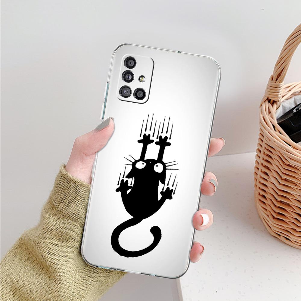 Phone Case For Samsung A15 A13 A35 A55 A51 A71 A41 A31 A21S A03S A05 A17 A23 A25 A33 A53 A73 5G A07 4G Cover Funny Black Cat