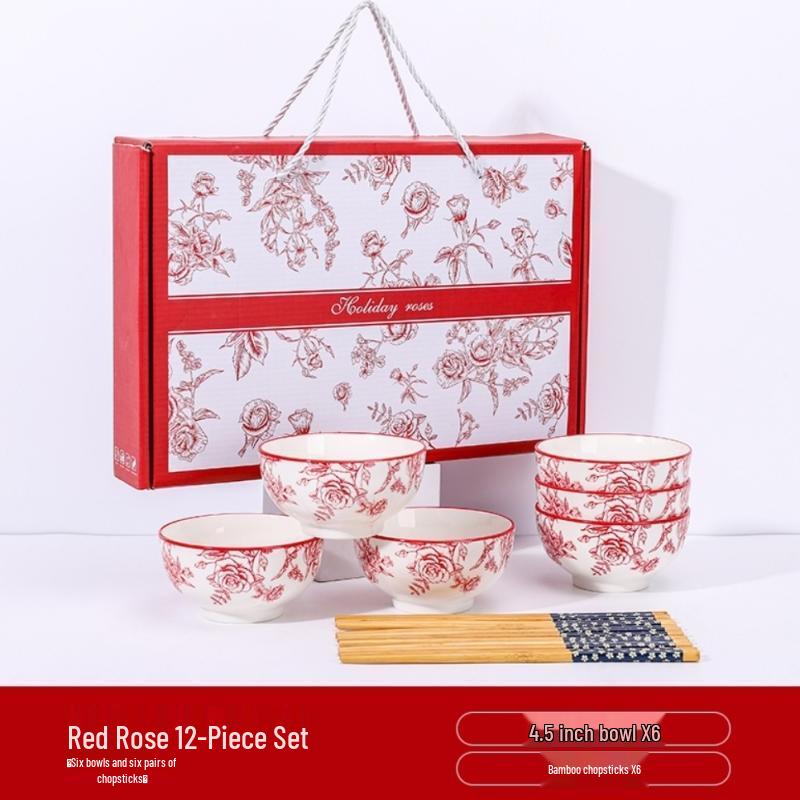 Yuzhuxun Red Rose Ceramic Dinnerware Set