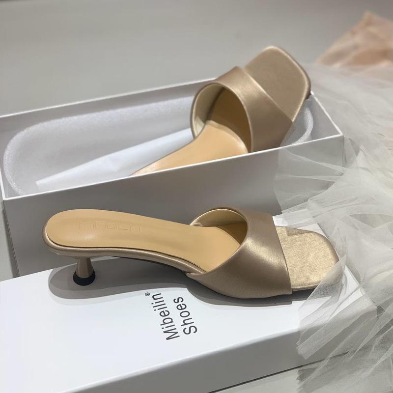 High-heeled one-word cool slippers for women s shoes, new summer temperament simple sandals 34