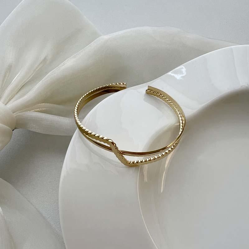 Korean Style Elegant Double Layer Geometric Copper Bracelet for Women золотой