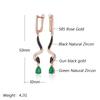 Green Natural Zircon Snake Drop Earrings For Women  Rose Gold And Black Plating Vintage Animal Daily Punk Jewelry