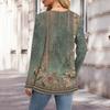 Women's Fashion V-Neck Button-Up T-Shirt With Floral Print Long-Sleeved Top