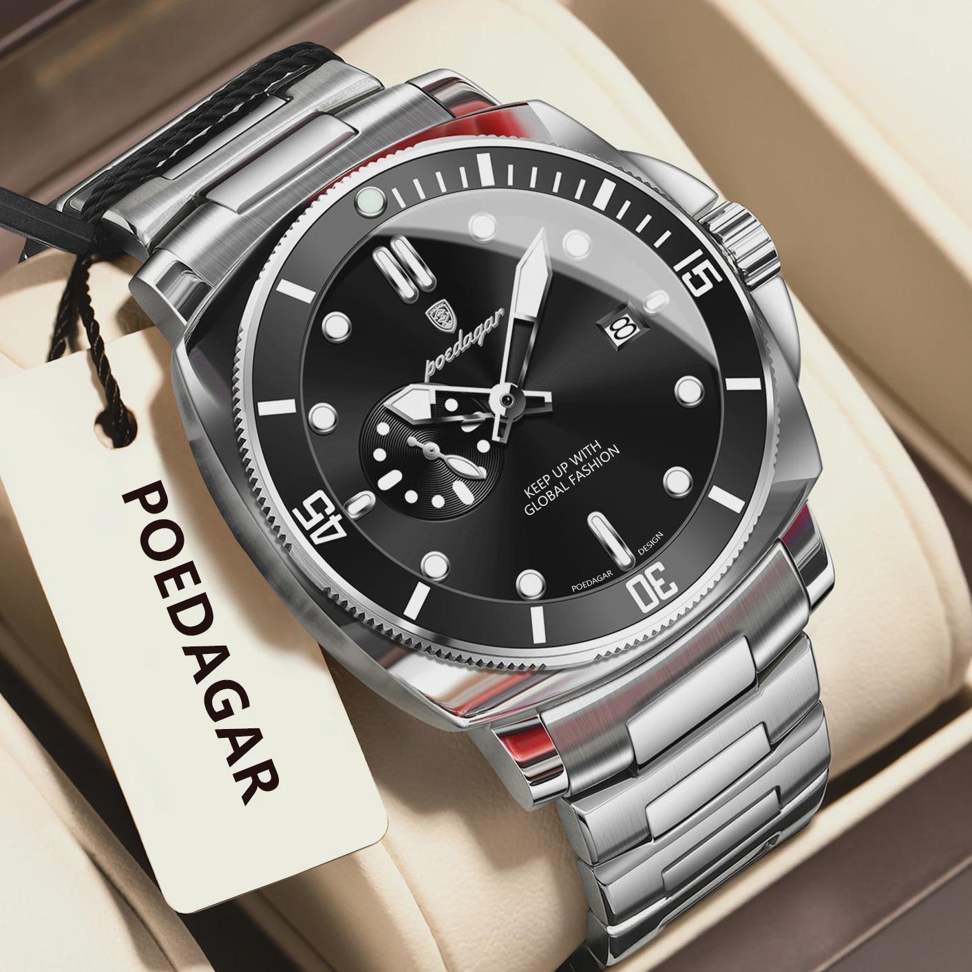 

Модные Мужские Наручные Часы Светящиеся Водонепроницаемые с Датой Классические Мужские Часы Нержавеющая Сталь Кварцевые Часы чёрный/серебряный