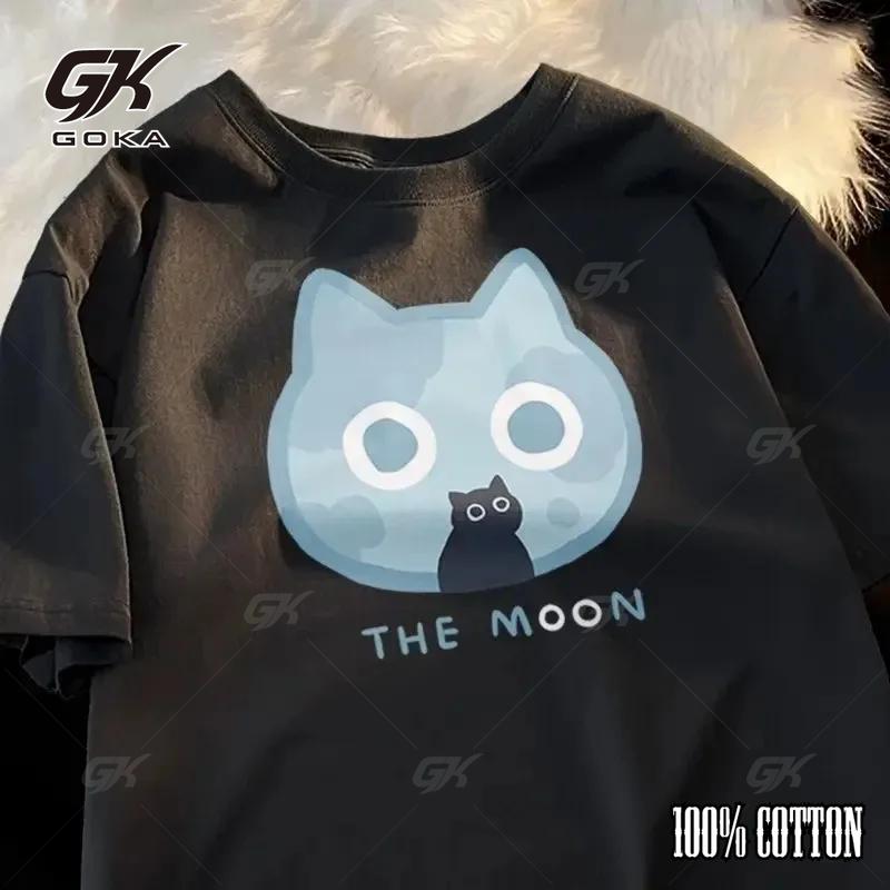 2024 Vintage Fan Cat and Women Cotton Printed Anime Funny Men T-Shirt Hip Hop Fashion Casual Plus Size Y2k Men's T Shirts Tops