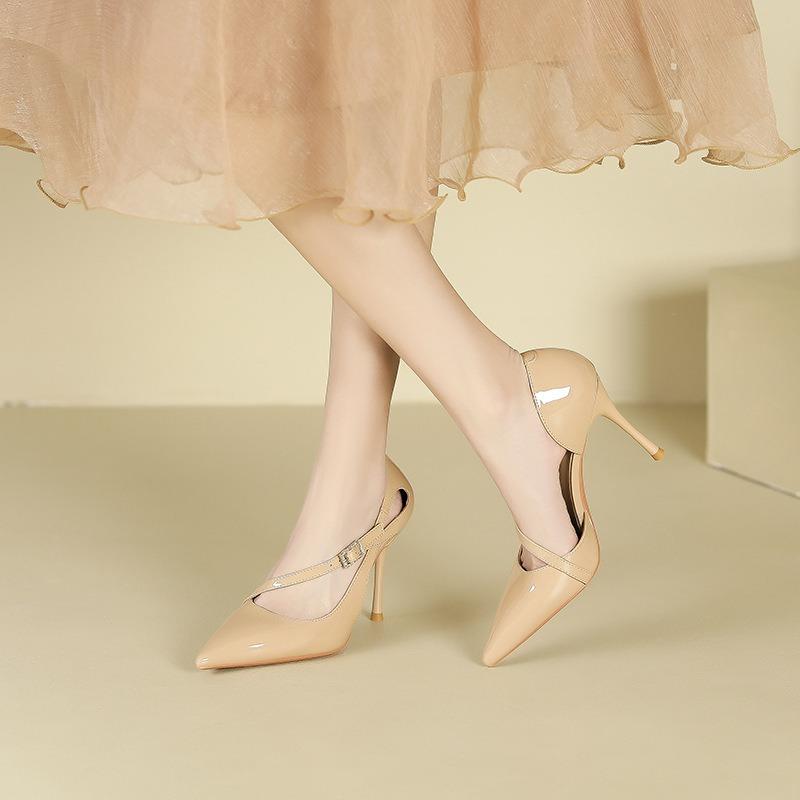 6-9 Sexy evening dress one-word side empty high heels women's new pointed thin heel high heel single shoes 9C
