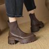 Krazing Pot Microfiber Autumn Winter Shoes Thick High Heels Thick Bottom Size 43 Motorcycle Boots Stretch Knitwear Ankle Boots