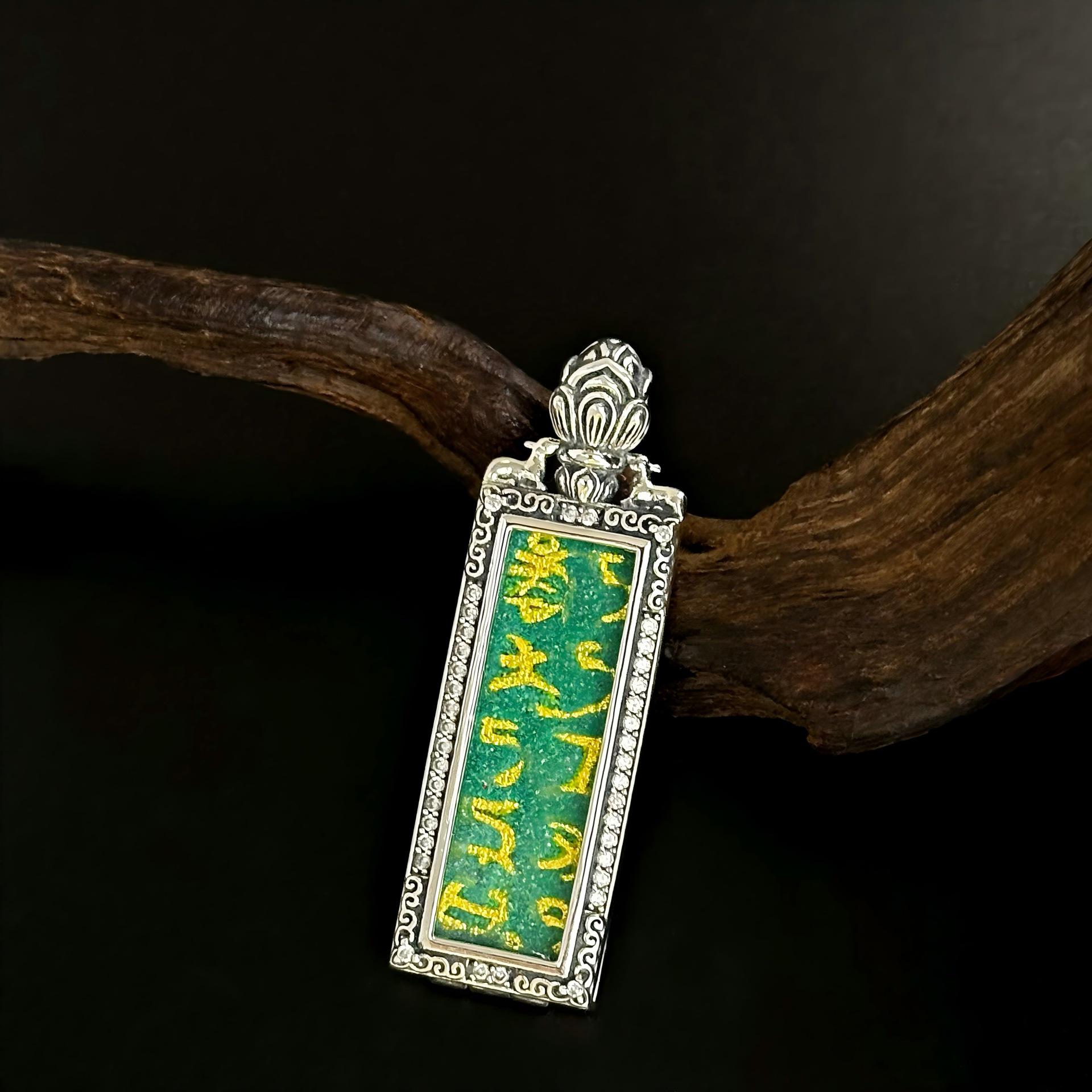 

S925 Sterling Silver Hand-painted Green Tara Thangka Pendant - Retro, Aged Design, Unique Personality S925 Silver