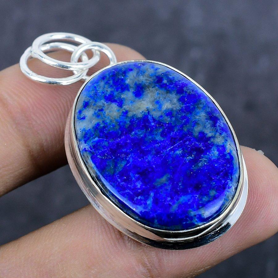 Lapis Lazuli Gemstone Handmade 925 Sterling Silver Jewelry Pendant 1.85" a2U97