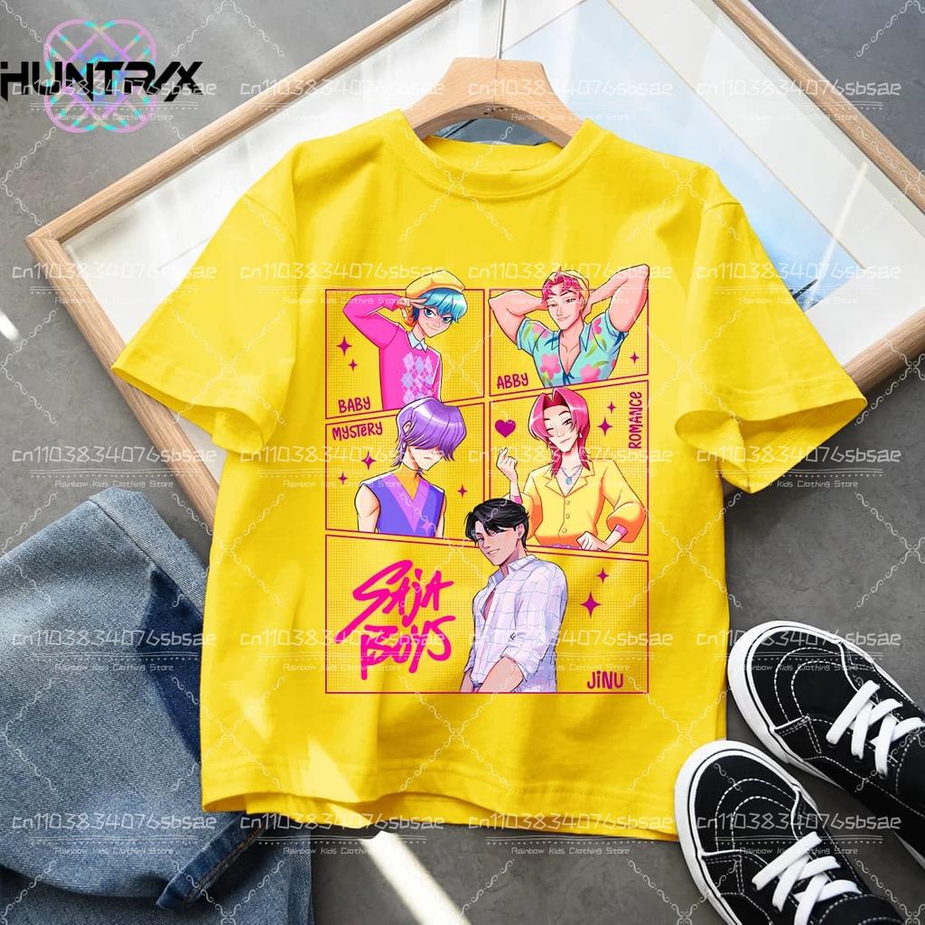 T-shirt Casual alla Moda per Bambini KPop Demon Hunter Cotone Top Girocollo Film Cartone Animato Ragazze Ragazzi T-Shirt Abbigliamento Casual Ragazze