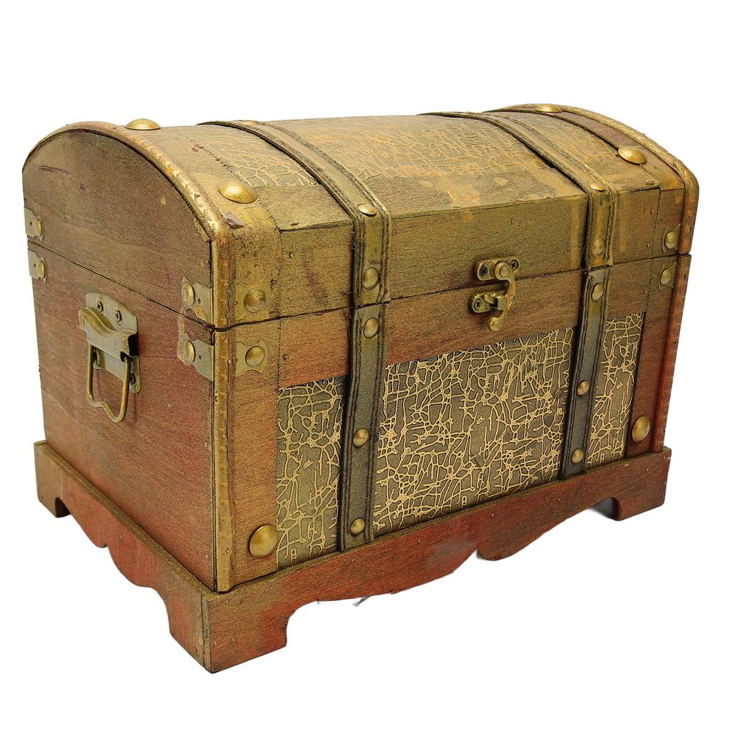 Retro Elegante Dekorative Aufbewahrungsbox Holz Schmuckschatulle Organizer für Armband Halskette Kosmetik Gold L