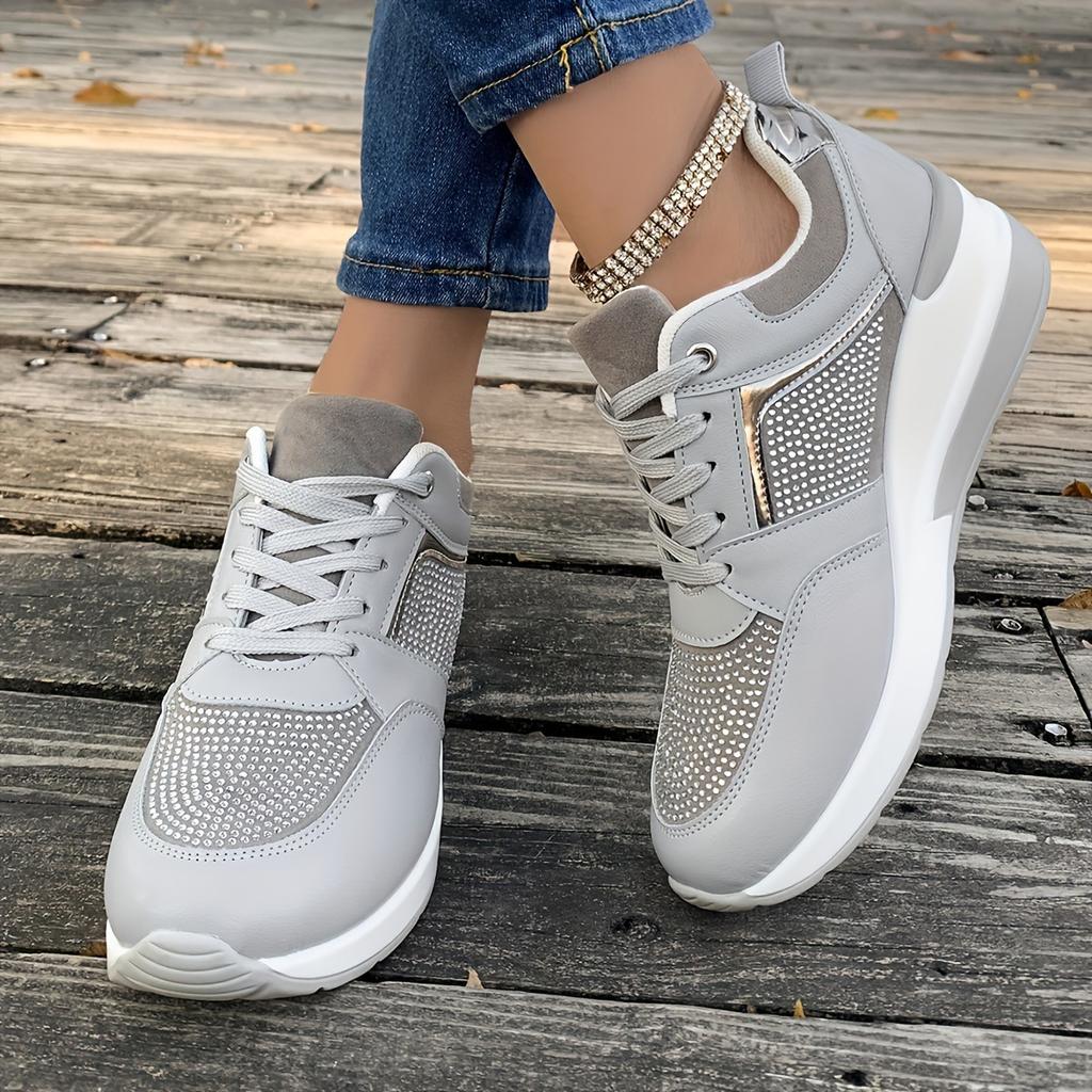 Women Sneakers Luxury Rhinestone Casual Shoes Fashion Platform Wedge Shoes for Women Lace-up Sport Running Shoe Zapatillas Mujer