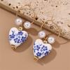 Fashion Blue and White Porcelain Pendant Charm Romance Gold Plated Stainless Steel Women Zircon Gifts