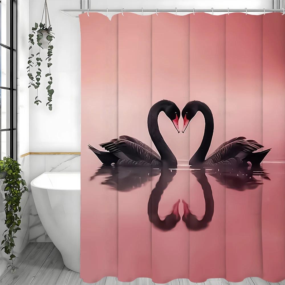 Black Swan Pink Shower Curtain, Bathroom Decorative Shower Curtain, Waterproof Shower Curtain With Hooks