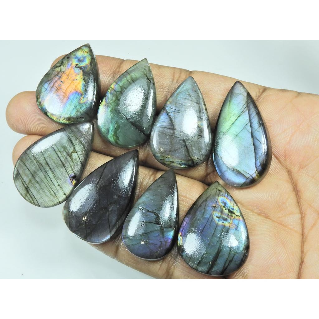 Natural Purple Multi Spectrolite Labradorite Pear Loose Gemstone 08 Pcs Lot LL-1201