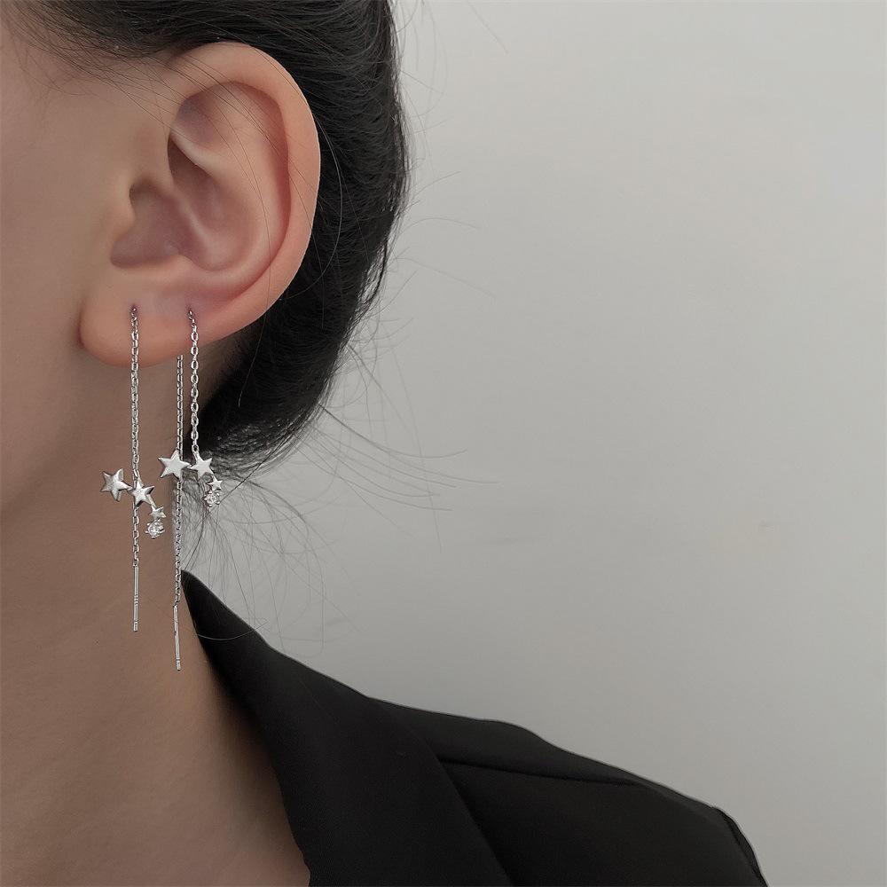 European & American Long Tassel Chain Clip-On Earrings - Versatile Fairy-Inspired Korean Style for Women