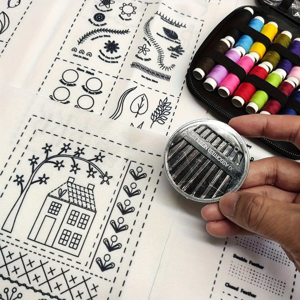 Książka ściegów haftu DIY - Przewodnik szycia ręcznego dla początkujących, Wzory haftu krzyżykowego, Samouczek robótek ręcznych z szablonami próbnika