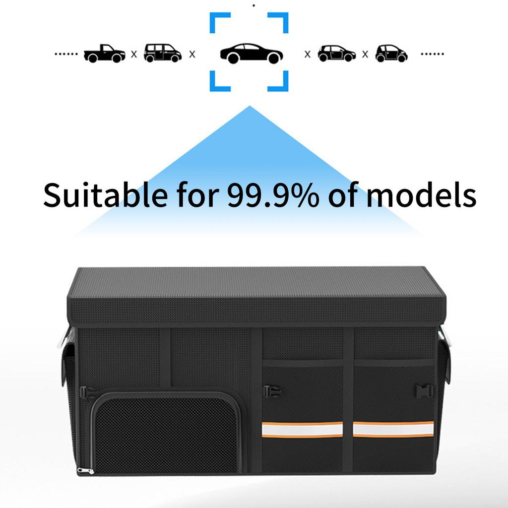 Car Trunk Organizer with Lid Shoes Compartment Reflective Belt Collapsible Waterproof Auto Organizer Multi Compartments