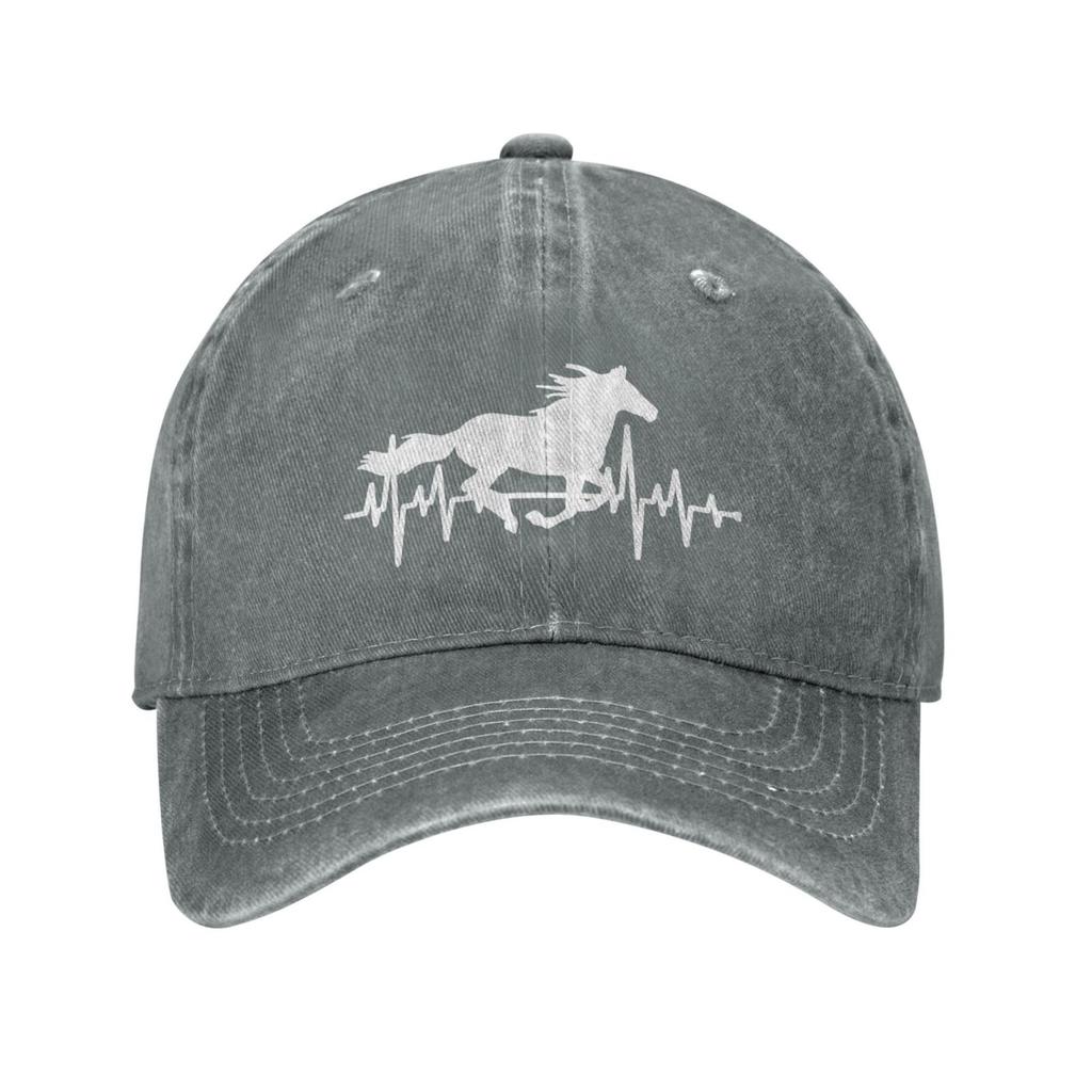 Women’s Horse Heartbeat Hat, Adjustable Vintage Washed Baseball Cap for Dad and Mom