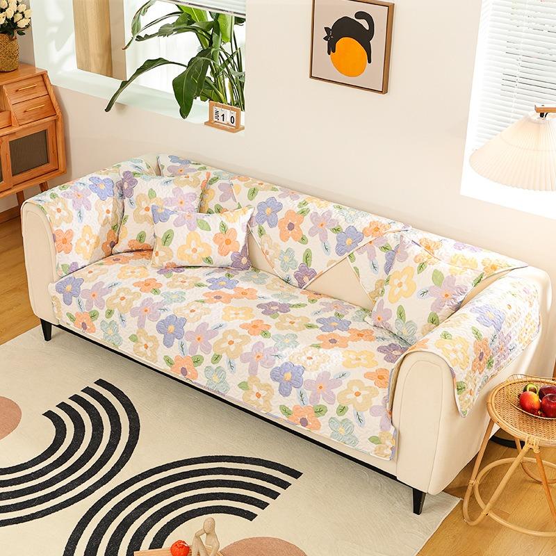 Pure Cotton Ins Style Fabric Non-Slip Sofa Cushion Four Seasons Universal Simple Sofa Cover Cover Backrest Cushion Cover Cloth