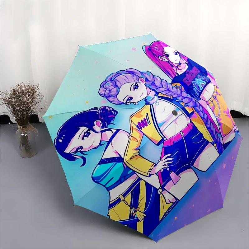 1pz Ombrello K-POP hunter X con Apertura/Chiusura Automatica, Design Pieghevole a Tre Pieghe Conveniente, 8 Stecche in Ferro - per Uso Esterno Quotidiano, Viaggio A47