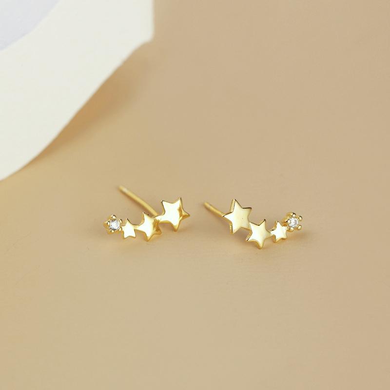Korean Shiny Zircon Star Flower Climbing Earrings for Women Exquisite Sliver Color Crystal Statement Earrings Jewelry Gifts