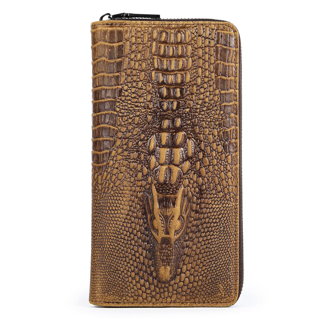 Long Wallet, Leather Alligator Pattern Business Multi-card Clutch Bag First Layer Cowhide Wallet Male